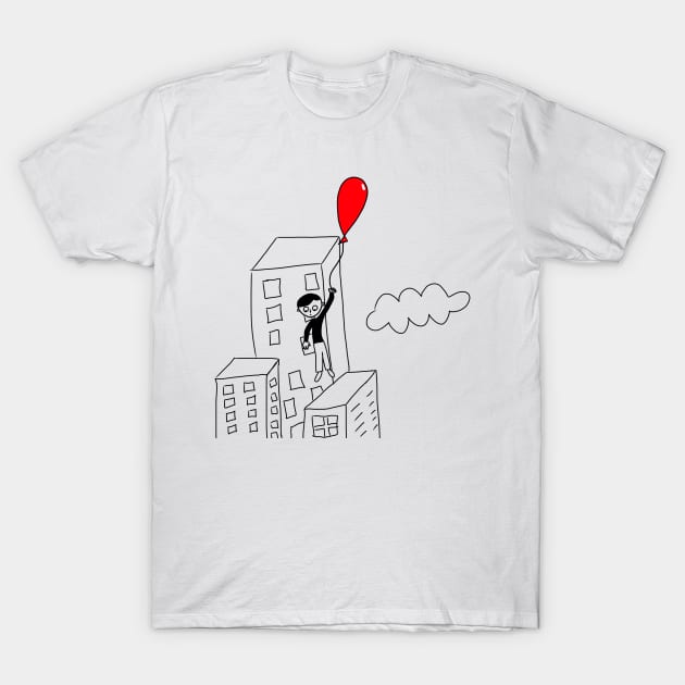 Balloon Boy in the Clouds T-Shirt by Terribly Drawn